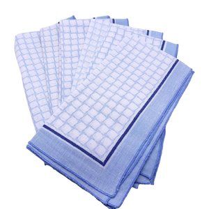 6 Dinner Napkins Blue White Boarder Cloth Cotton Vintage Handmade Read